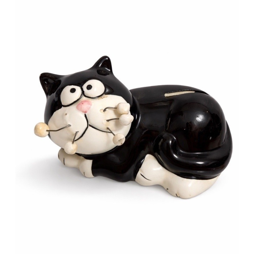 Whimsical Black Cat Coin Bank K's Collection Ceramic Kitty Savings Bank 6" Decor
